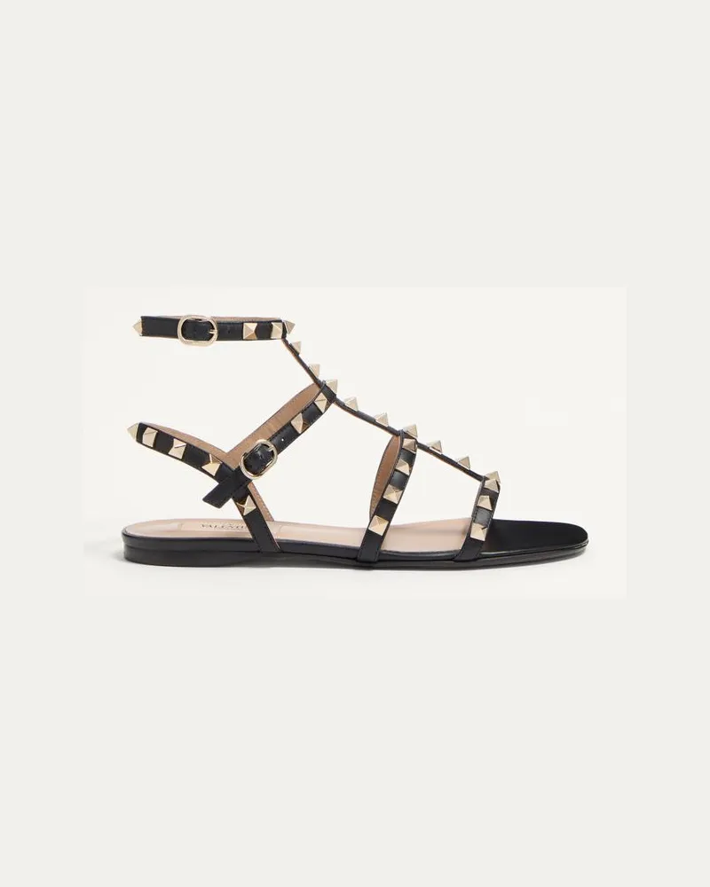Valentino Garavani Sandalo Basso Rockstud In Vitello Con Cinturini Donna NERO Nero