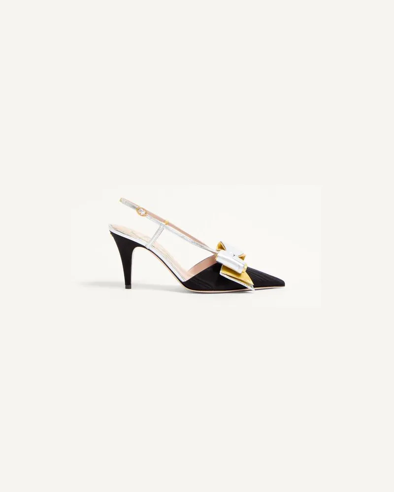 Valentino Garavani Décolleté Slingback Bowow In Tessuto Moirè 85Mm Donna NERO/SILVER/ANTIQUE GOLD Nero