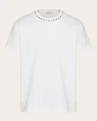 Valentino Garavani T-SHIRT GIROCOLLO IN COTONE CON BORCHIE BLACK UNTITLED Uomo BIANCO Bianco