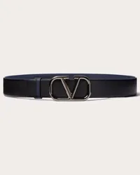 Valentino Garavani CINTURA REVERSIBILE VLOGO SIGNATURE IN VITELLO STAMPA ALCE 40 MM Uomo NERO/MARINE Nero