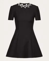 Valentino Garavani ABITO CORTO IN CREPE COUTURE RICAMATO Donna NERO Nero