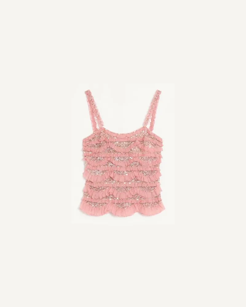 Valentino Garavani Top In Tulle Illusione Ricamato Donna ROSA Rosa