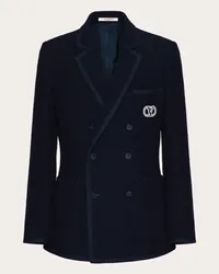 Valentino Garavani GIACCA DOPPIOPETTO IN LANA BOUCLE' CON RICAMO VLOGO SIGNATURE Uomo NAVY Navy