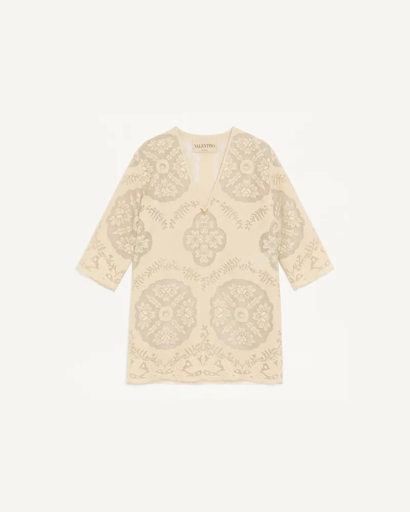 Valentino Garavani Abito Corto In Floral Stamp Blanket Donna ECRU/SILVER Ecru