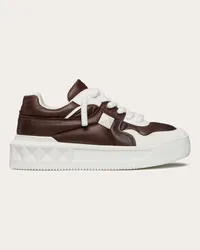 Valentino Garavani SNEAKER LOW-TOP ONE STUD XL IN VITELLO E NYLON SHINY Uomo BIANCO/FONDANT Bianco