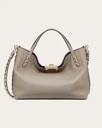 Valentino Garavani BORSA PICCOLA ROCKSTUD IN VITELLO GRANATO CON FODERA A CONTRASTO Donna MOON TAUPE/PRUNE Moon