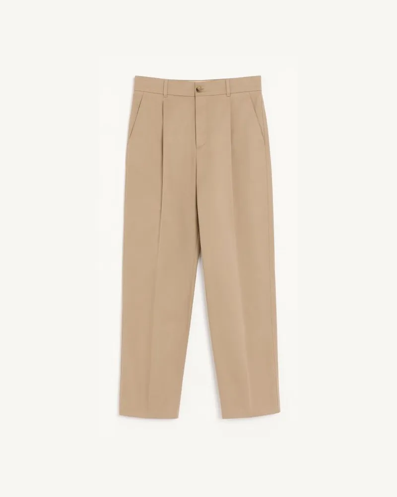 Valentino Garavani Pantalone Valentino In Gabardina Di Cotone Con Ricamo VLogo Uomo BEIGE Beige