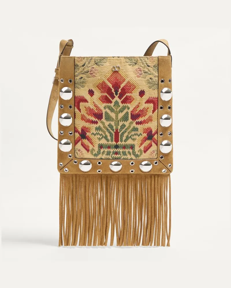 Valentino Garavani Borsa A Spalla Valentino Garavani Nellcôte In Tessuto Jacquard Con Frange Uomo HAVANA BEIGE/MULTICOLOR Havana