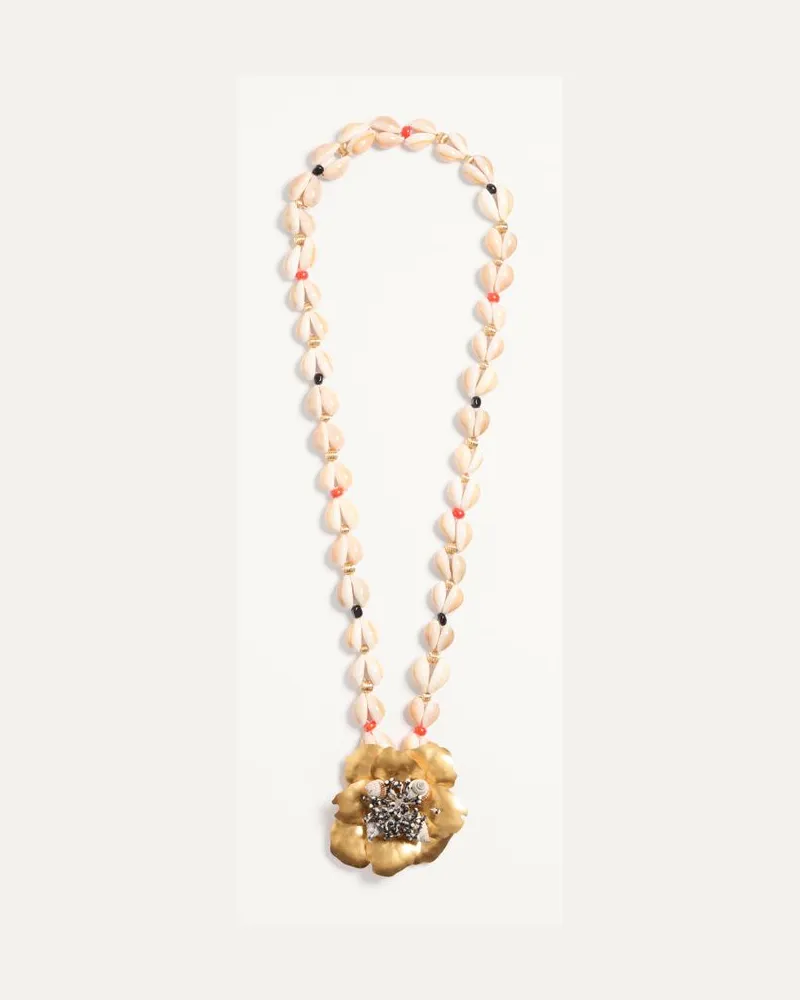 Valentino Garavani Collana Jardin Aquatique In Metallo, Tessuto, Conchiglie, Corallo E Onice Donna ANTIQUE BRASS Antique