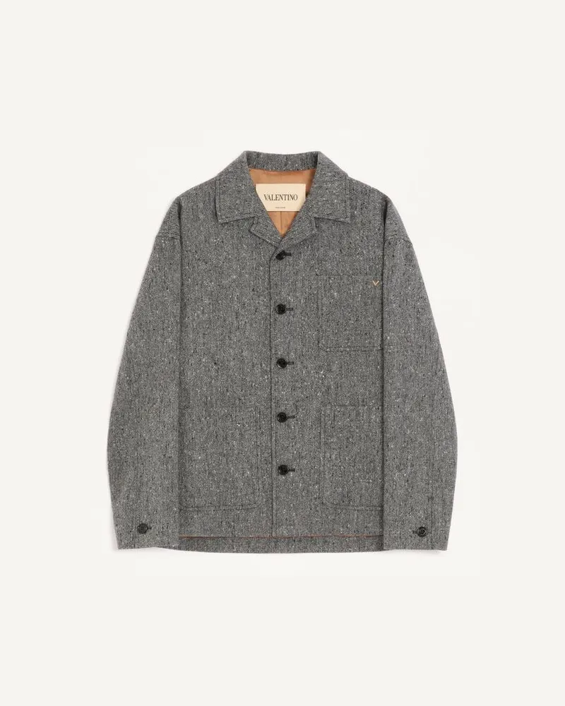 Valentino Garavani Giacca Camicia Valentino In Lana Boutonnè Con Vgold Uomo GRIGIO Grigio