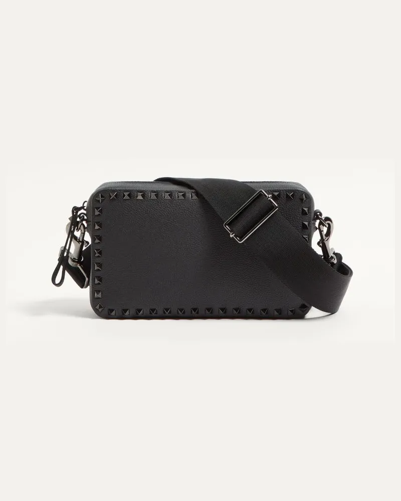 Valentino Garavani Borsa A Tracolla Rockstud In Vitello Granato Uomo NERO Nero