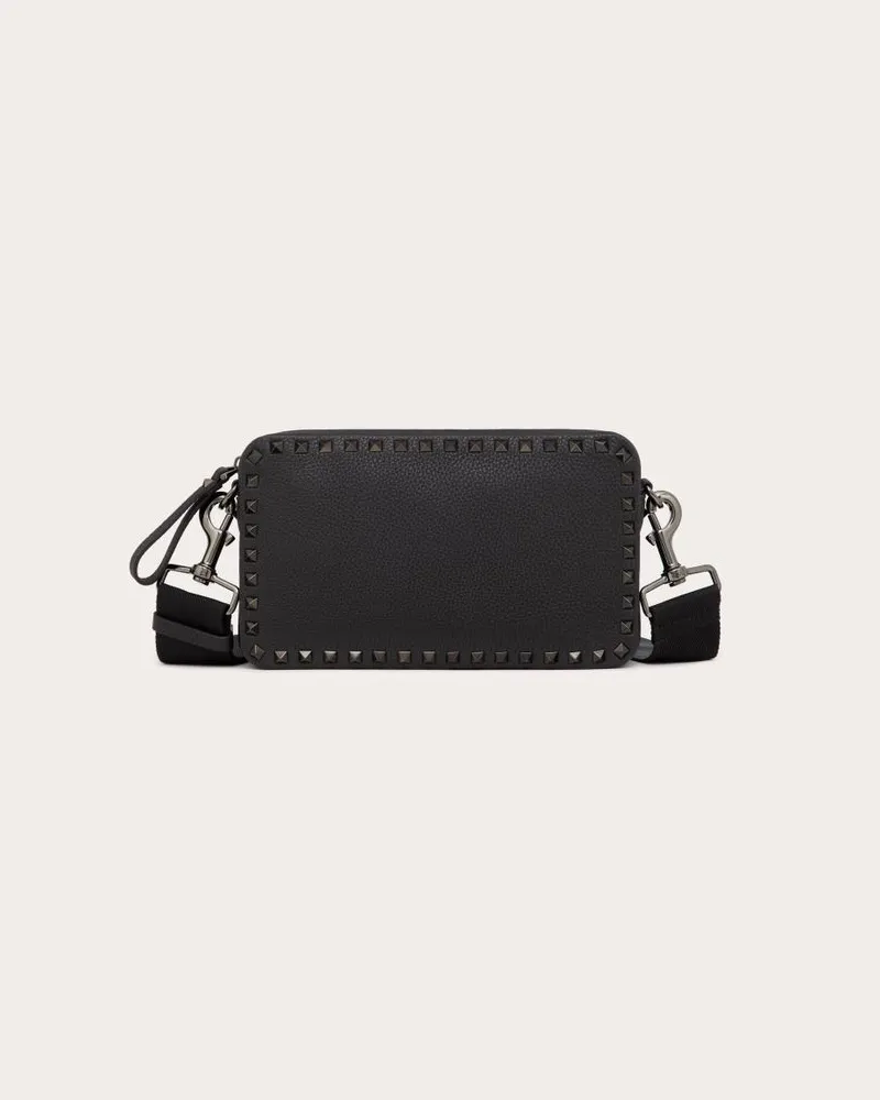 Valentino Garavani Borsa A Tracolla Rockstud In Vitello Granato Uomo NERO Nero