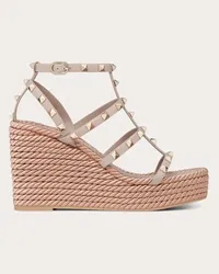 Valentino Garavani SANDALO ZEPPA ROCKSTUD CON CINTURINI IN VITELLO 95MM Donna POUDRE Poudre