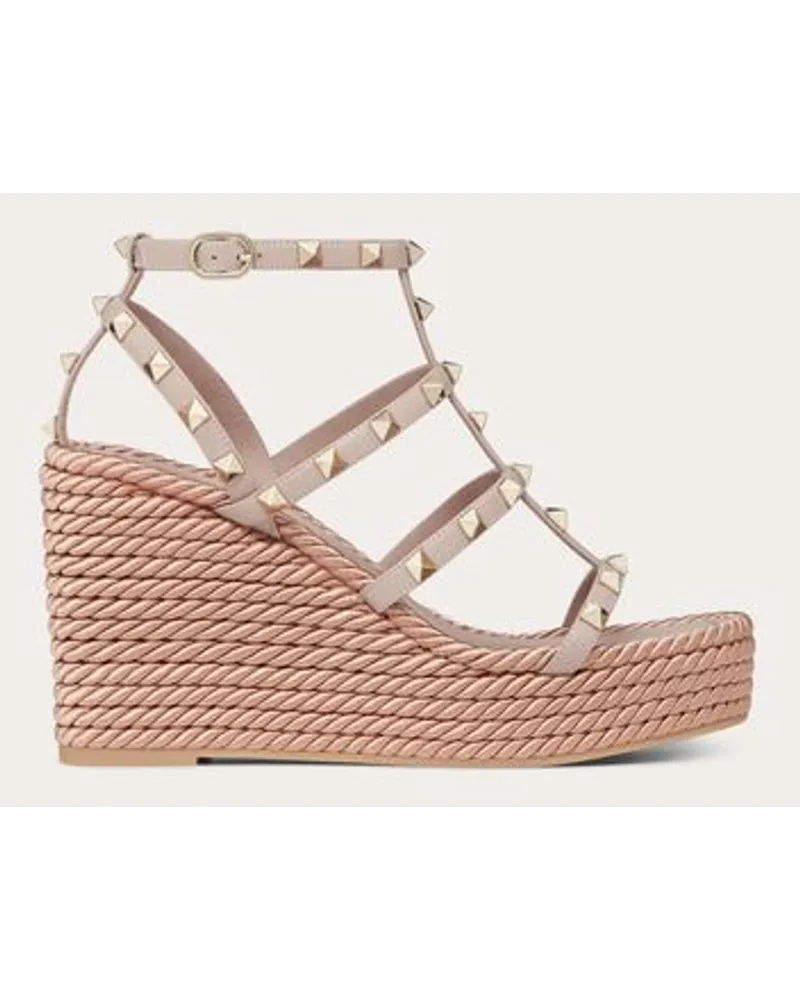 Valentino Garavani Sandalo Zeppa Rockstud Con Cinturini In Vitello 95Mm Donna POUDRE Poudre