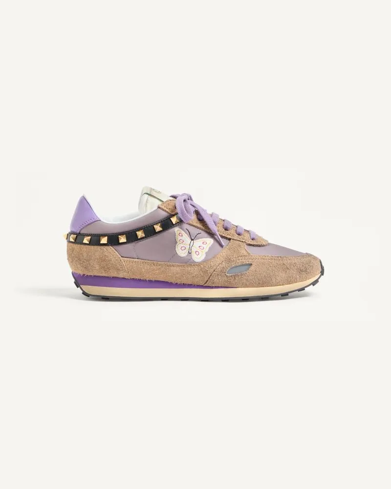 Valentino Garavani Sneaker Stud Up In Crosta E Nylon Con Ricamo Farfalla Uomo LILLA/MULTICOLOR Lilla