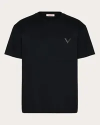 Valentino Garavani T-SHIRT IN COTONE CON V DETAIL METALLICA Uomo NERO Nero