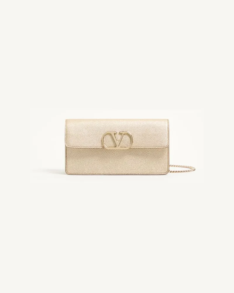 Valentino Garavani Portafoglio Con Catena VLogo Signature In Vitello Granato Laminato Donna PLATINO Platino