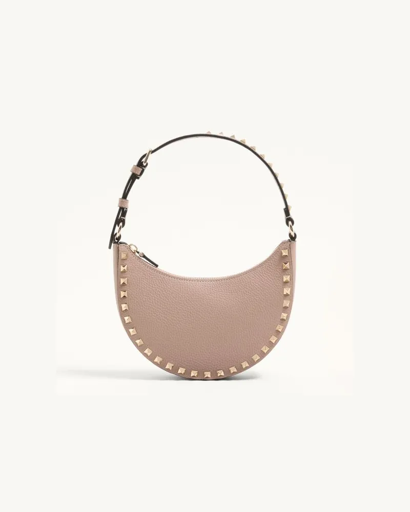Valentino Garavani Mini Borsa Hobo Rockstud In Vitello Granato Donna POUDRE Poudre