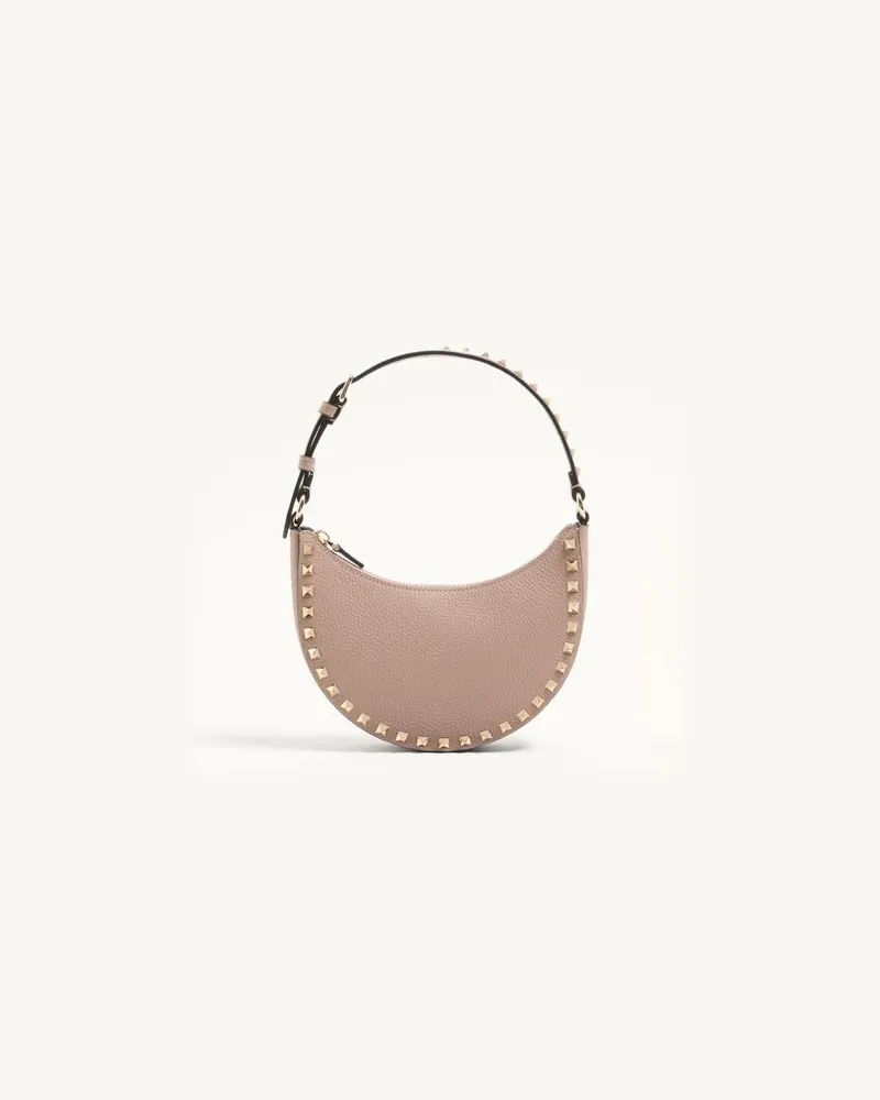 Valentino Garavani Mini Borsa Hobo Rockstud In Vitello Granato Donna POUDRE Poudre