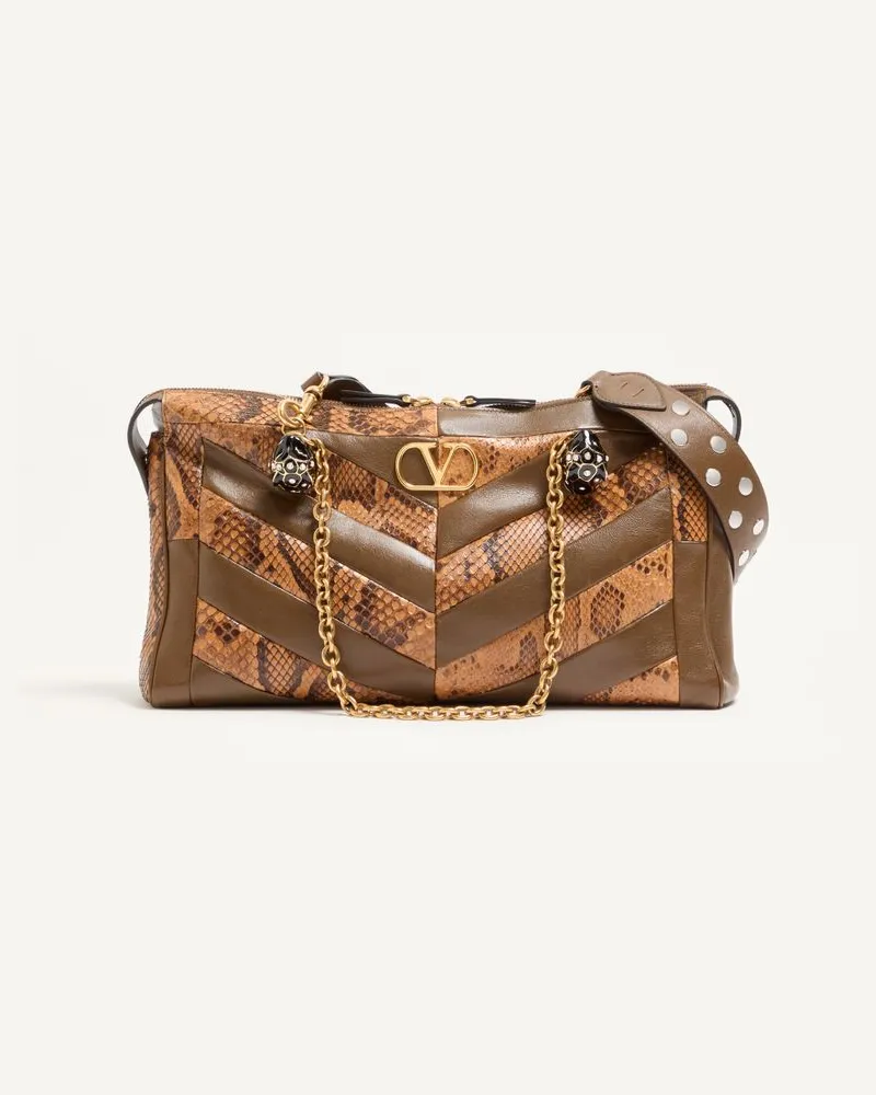 Valentino Garavani Borsa A Spalla Media Valentino Garavani Panthea In Pitone E Nappa Motivo Chevron Donna ROASTED PECAN/AVORIO/TUNDRA Roasted