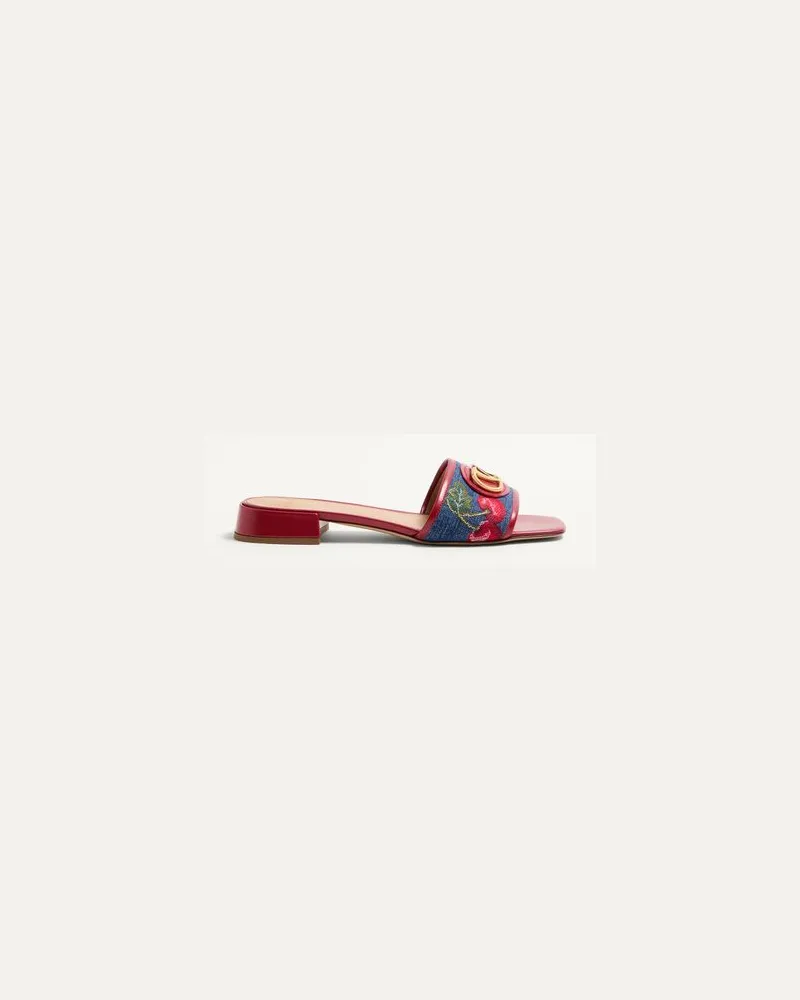 Valentino Garavani Sandalo Slide Vlogo Signature In Denim Con Ricamo Cherryfic 20Mm Donna DENIM/MULTICOLOR 40 