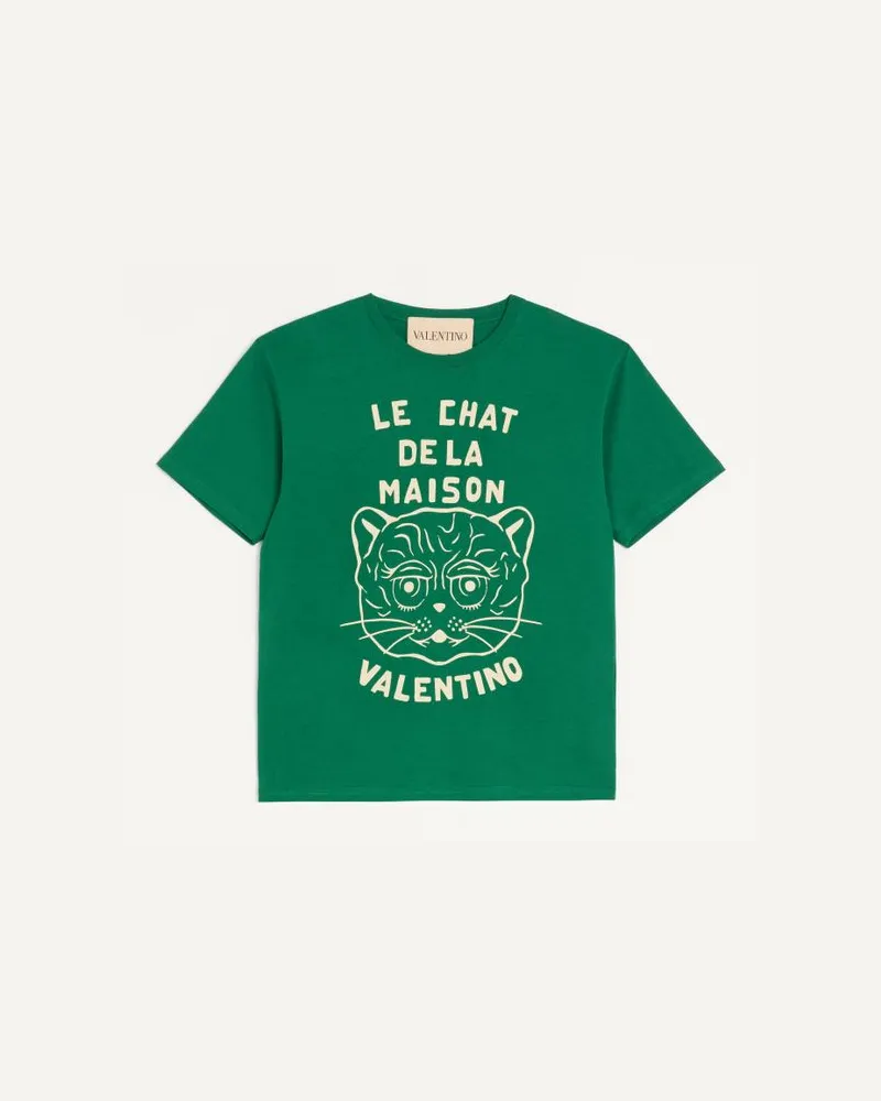 Valentino Garavani T-Shirt In Cotone Con Stampa Le Chat De La Maison Uomo VERDE Verde