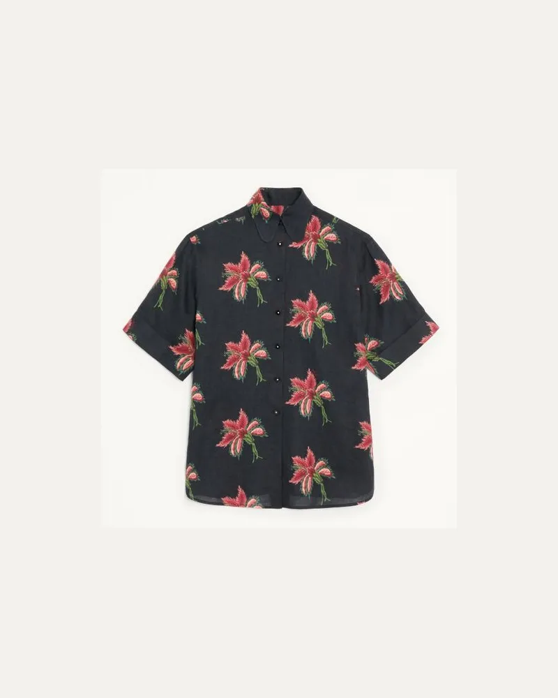 Valentino Garavani Camicia In Linen Papier Floral Donna NERO/MULTICOLOR Nero