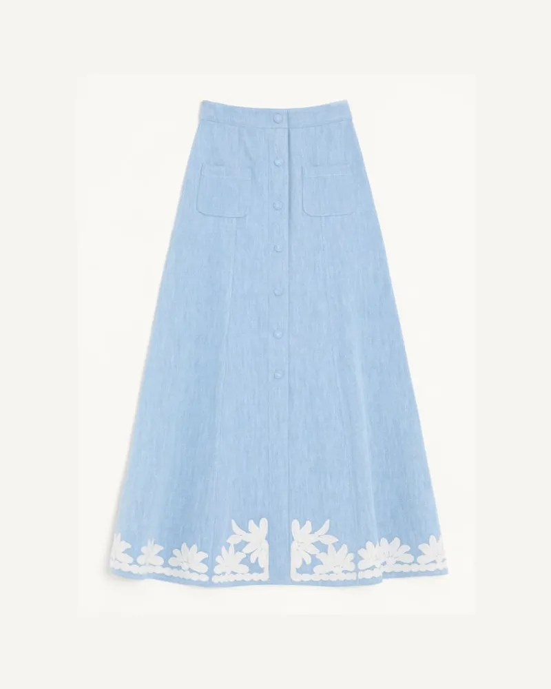 Valentino Garavani Gonna Midi In Denim Ricamata Donna DENIM Denim