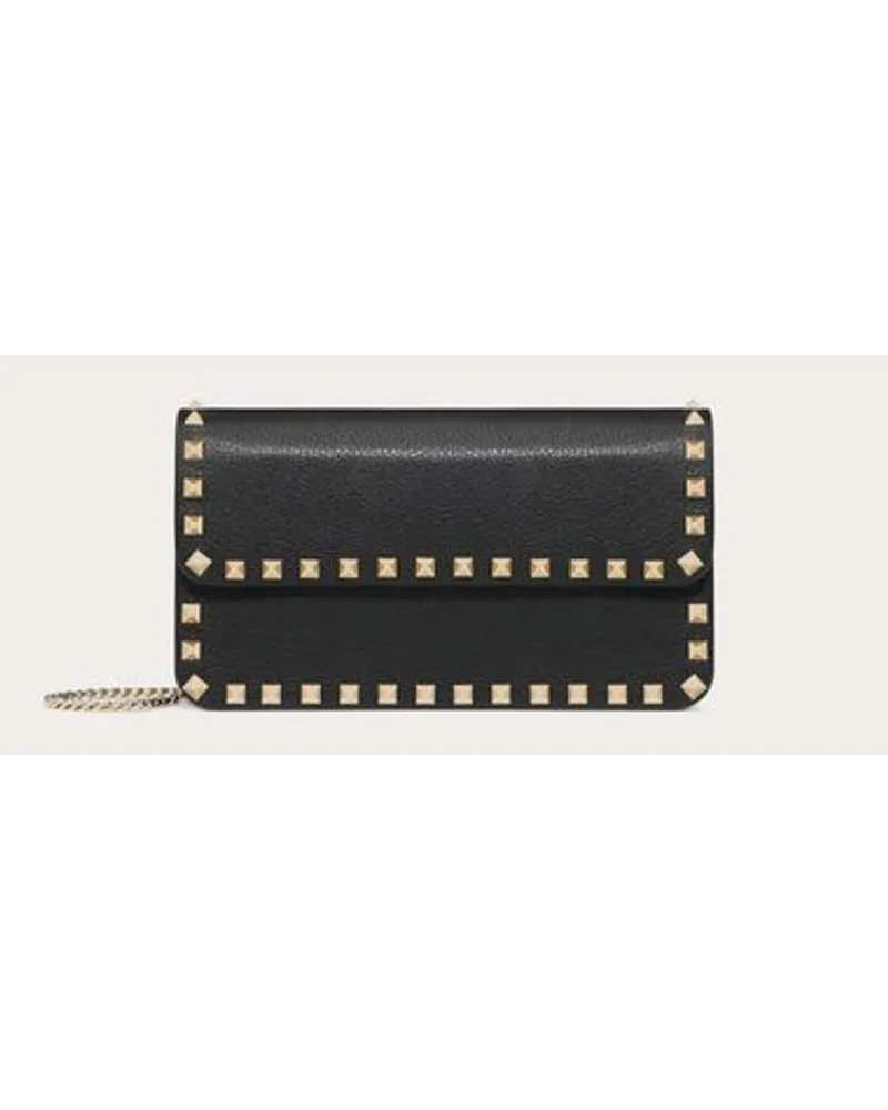 Valentino Garavani Pouch Con Catena Rockstud In Vitello Granato Donna NERO Nero