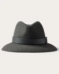 Valentino Garavani CAPPELLO FEDORA VLOGO SIGNATURE IN TESSUTO LAPIN E PELLE Donna GRIGIO SCURO Grigio