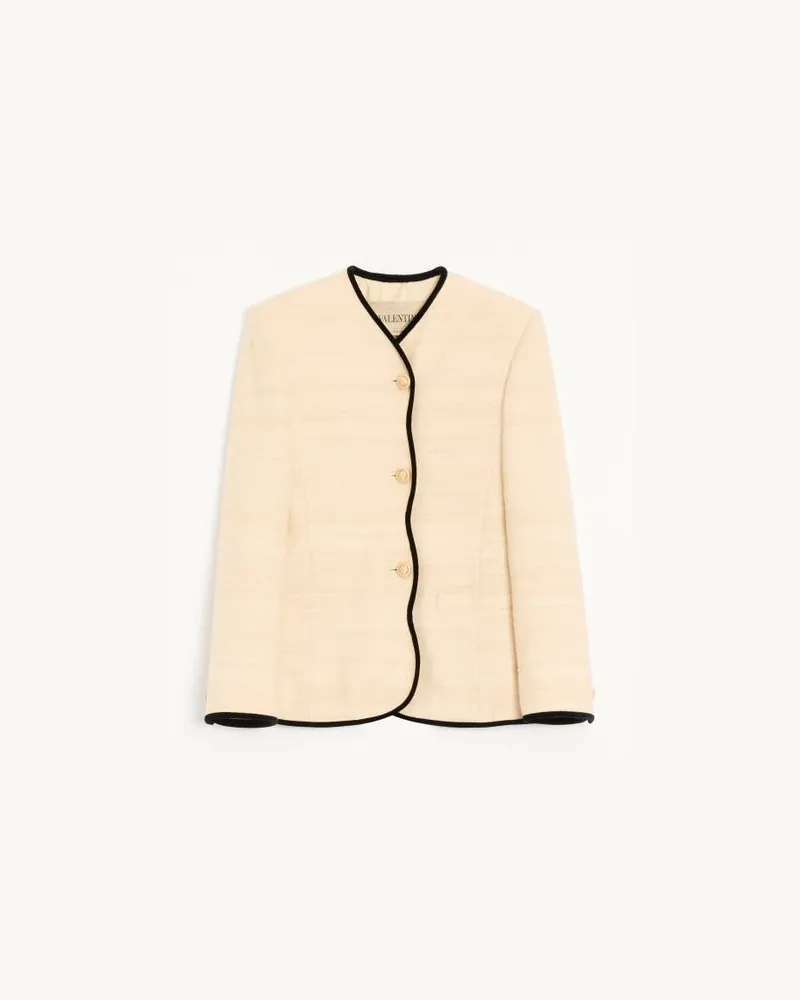 Valentino Garavani Giacca In Silk Linen Canvas Donna LATTE/NERO Latte