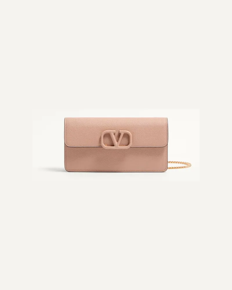 Valentino Garavani Portafoglio Con Catena VLogo Signature in Vitello Granato Donna ROSE CANNELLE Rose