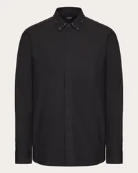 Valentino Garavani CAMICIA MANICA LUNGA IN COTONE CON BORCHIE BLACK UNTITLED SUL COLLETTO Uomo NERO Nero