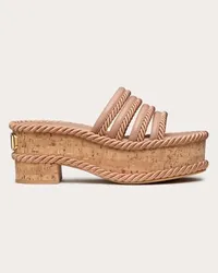 Valentino Garavani SANDALO SLIDE FLATFORM VLOGO SUMMERBLOCKS IN NAPPA E TORCHON DI SETA 80MM Donna ROSE CANNELLE Rose