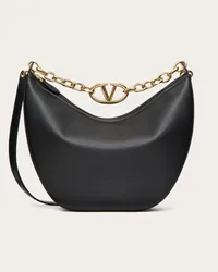 Valentino Garavani HOBO MEDIA VLOGO MOON BAG IN VITELLO GRANATO CON CATENA Donna NERO Nero