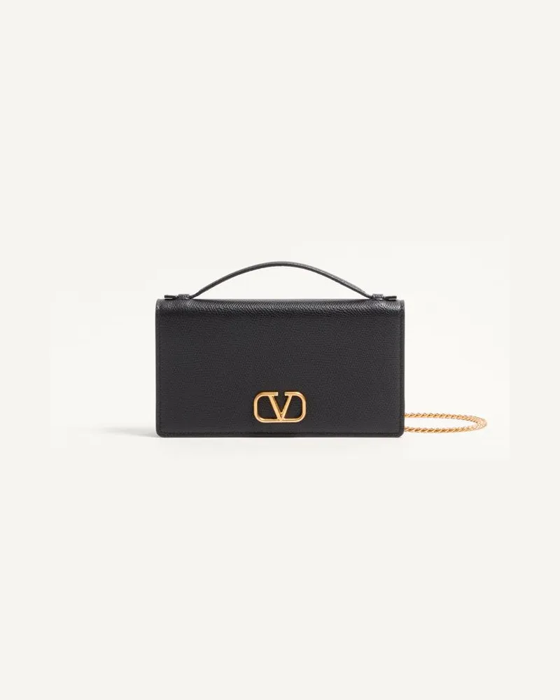 Valentino Garavani Portafoglio con catena VLogo Signature in Vitello Granato Donna NERO Nero