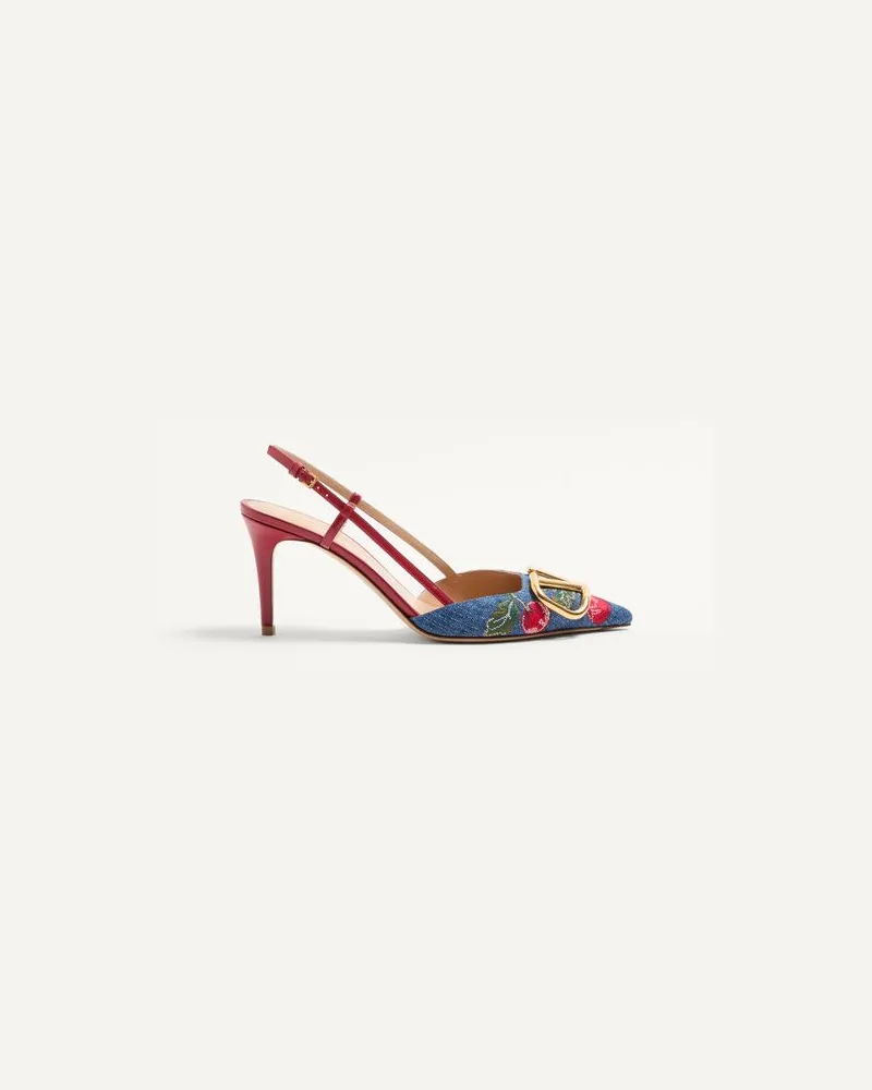 Valentino Garavani Décolleté Slingback Vlogo Signature In Denim Con Ricamo Cherryfic 80Mm Donna DENIM/MULTICOLOR Denim