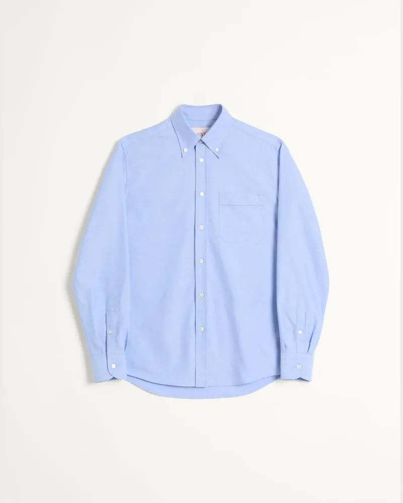 Valentino Garavani Camicia In Cotone Con Ricamo VLogo Uomo CELESTE Celeste