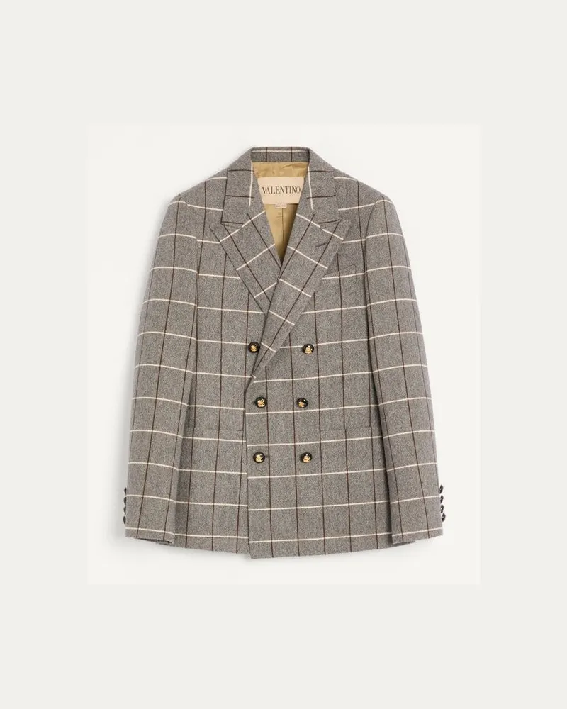 Valentino Garavani Giacca Doppiopetto Valentino In Lana Con Motivo Check Uomo GRIGIO Grigio
