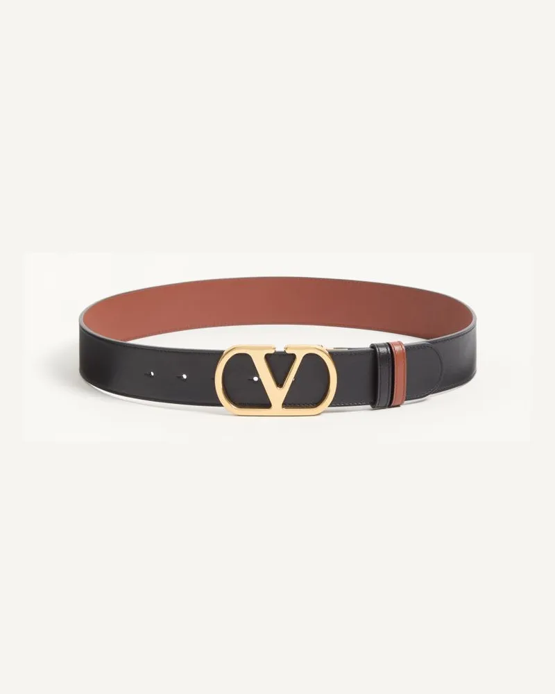 Valentino Garavani Cintura Reversibile Vlogo Signature In Vitello Lucido 40 Mm Donna NERO/DEEP CARAMEL Nero