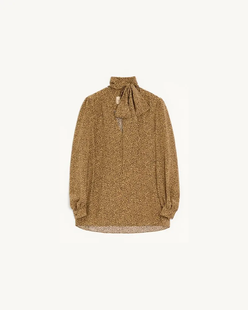 Valentino Garavani Camicia In Crepe De Chine Stampa Micromacula Fauve Eclat Donna ANIMALIER Animalier