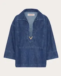 Valentino Garavani TOP KAFTANO IN CHAMBRAY DENIM Donna DENIM Denim