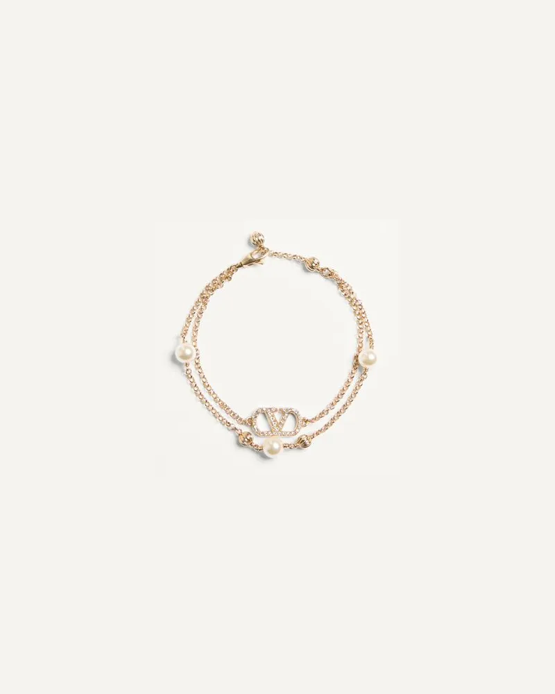 Valentino Garavani Bracciale VLogo Signature In Metallo, Perle A E Cristalli Swarovski Donna ORO/CREMA/CRYSTAL Oro