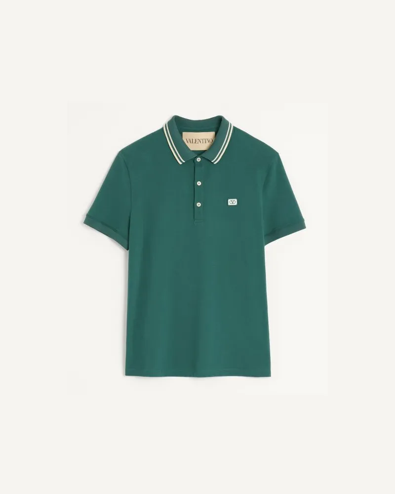 Valentino Garavani Polo In Piquet Di Cotone Con Patch VLogo Uomo VERDE SCURO Verde