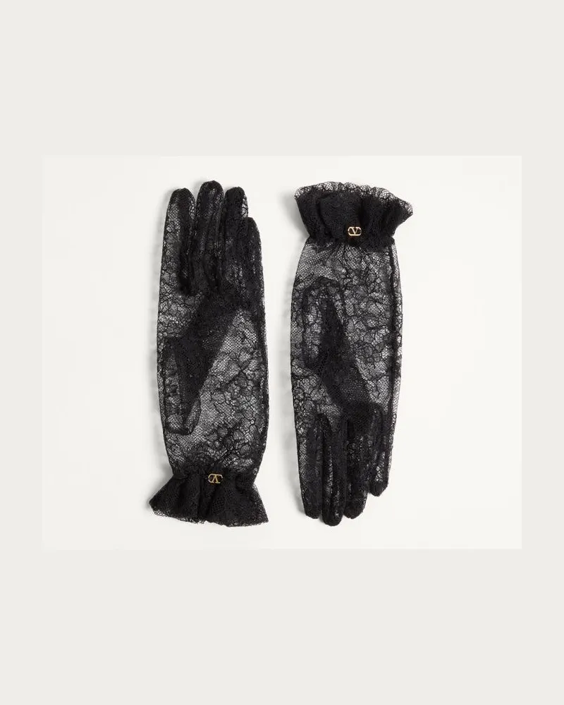 Valentino Garavani Guanti VLogo Signature In Pizzo Donna NERO/ORO Nero