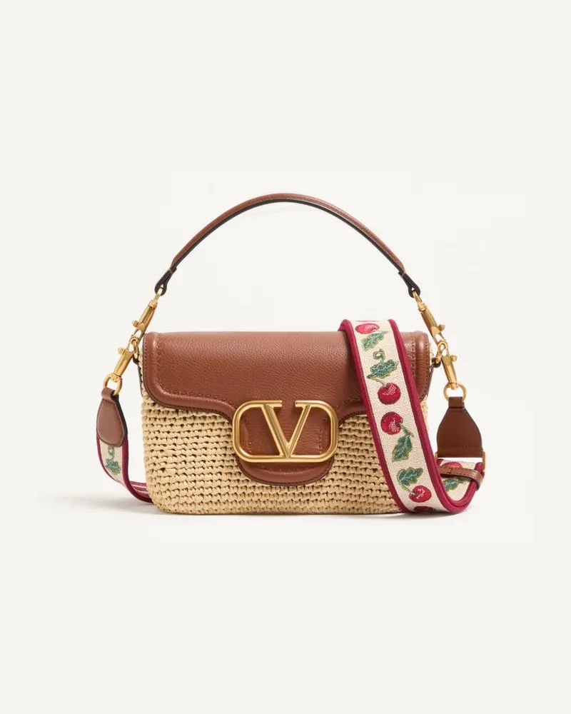 Valentino Garavani Borsa A Spalla Valentino Garavani Alltime In Rafia E Vitello Granato Con Tracolla In Nastro Ricamo Cherryfic Donna NATURALE/SELLERIA Naturale