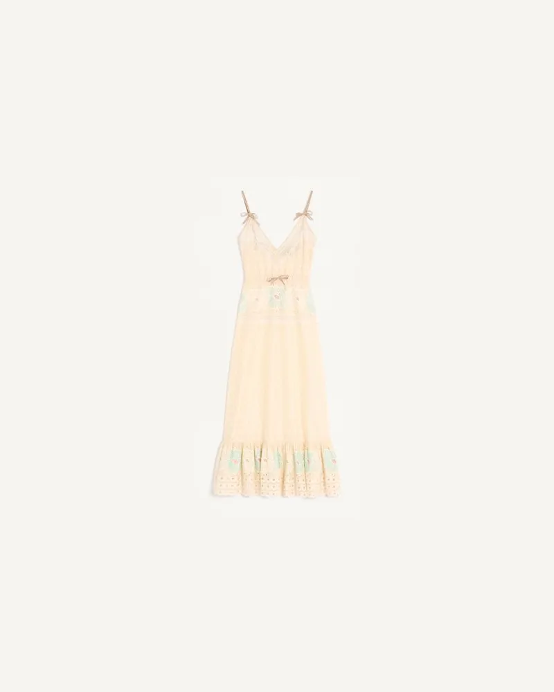 Valentino Garavani Abito Midi In Sangallo Fleur A Jours Fiori Donna AZZURRO/GIALLO 48 