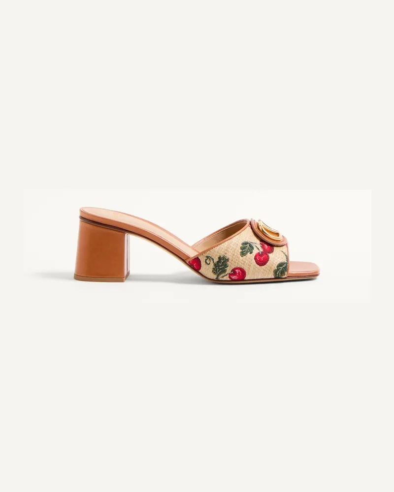 Valentino Garavani Sandalo Slide Vlogo Signature In Rafia Jacquard Con Motivo Cherryfic 60Mm Donna NATURALE/ROSSO Naturale