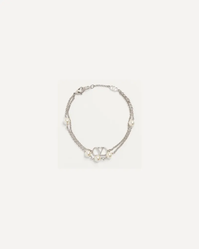 Valentino Garavani Bracciale Vlogo Signature In Metallo E Perle Swarovski Donna PALLADIO/CREMA Palladio