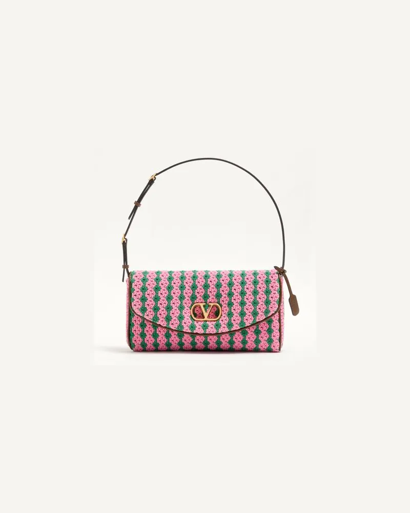 Valentino Garavani Borsa A Spalla Piccola Valentino Garavani DeVain In Tessuto Crochet Donna ROSA/VERDE Rosa